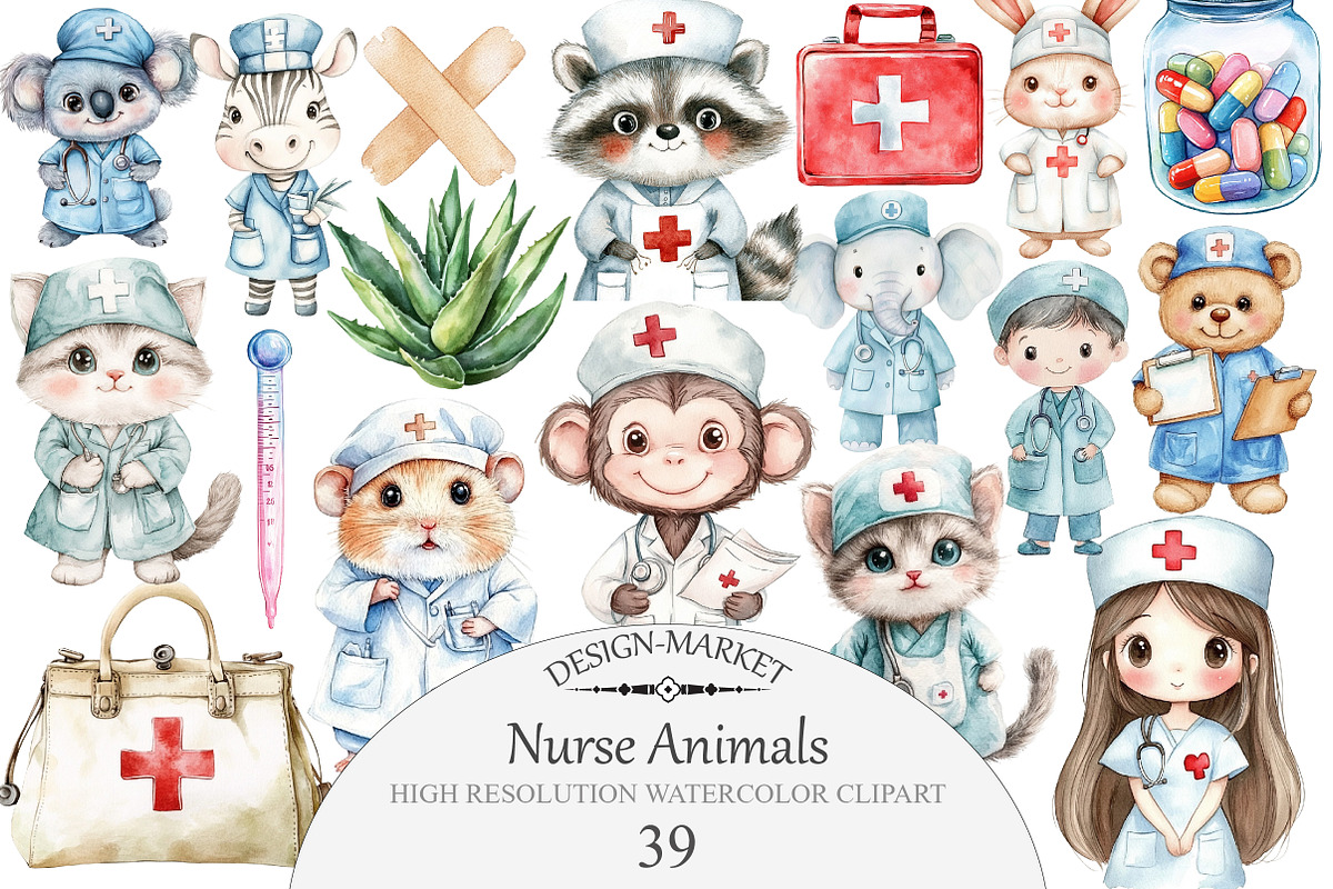 Nurse Animals Clipart, an Illustration by Design Market (Photo 1 of 4)
