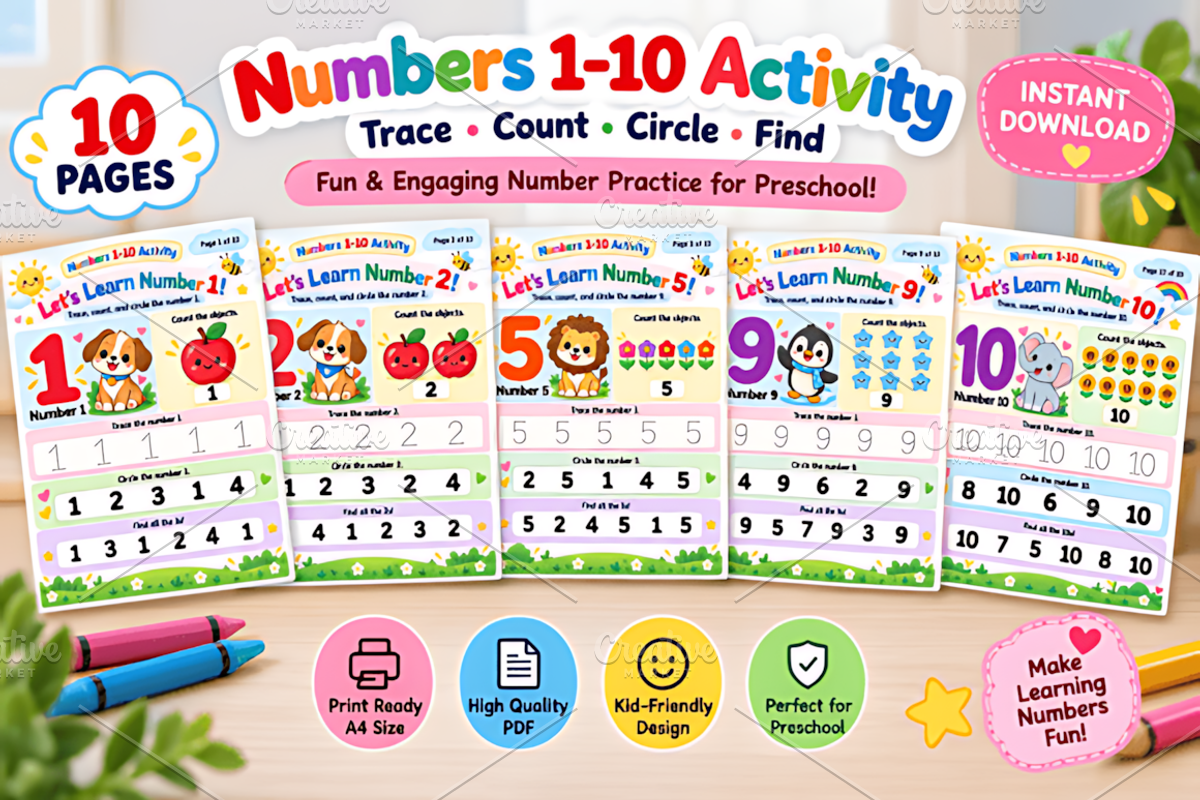 Preschool Numbers 1-10 Activity Book, an Education Illustration by Coco Bloom (Photo 2 of 3)