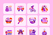 Flat Cute Girly Stickers Set, an Emoji Icon by Creative Stall (Thumbnail 7 of 8)