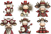 Funny Western Cows Clipart, an Illustration by Craft Nest (Thumbnail 3 of 8)