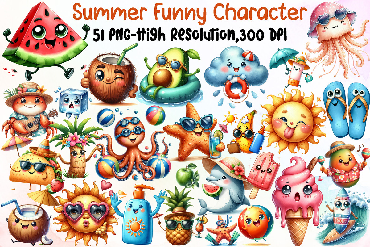 Watercolor Summer Funny Character Cl, an Illustration by Sublimation Artist (Photo 1 of 6)