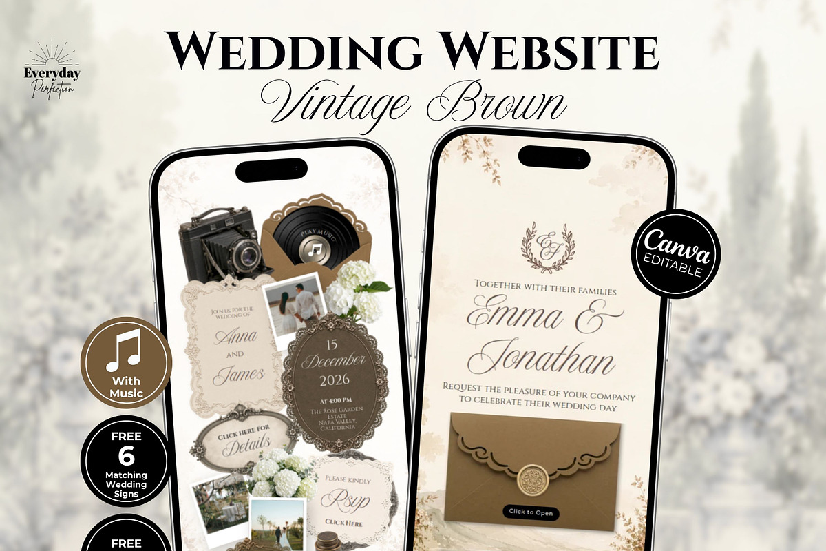 Vintage Brown Wedding Website, a Landing Page Template by Everyday Perfection (Photo 1 of 12)