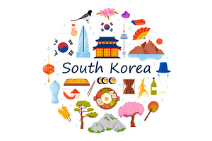South Korea culture elements and, a Food Illustration by Flashvector