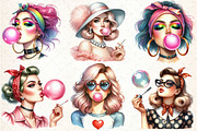 Retro Girl Blowing a Bubblegum, an Illustration by DreamCafeArt (Thumbnail 2 of 5)