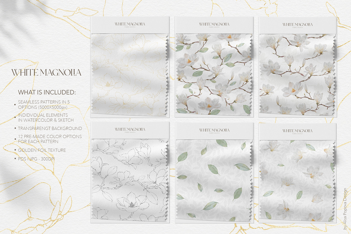 Watercolor White Magnolia Mijelo, a Pattern Graphic by Alisa Fimen Design (Photo 11 of 12)