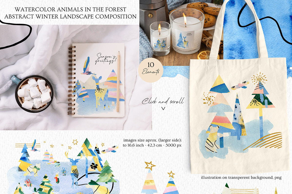 Watercolor Abstract Christmas, an Animal Illustration by AnnaTkachi (Photo 10 of 12)