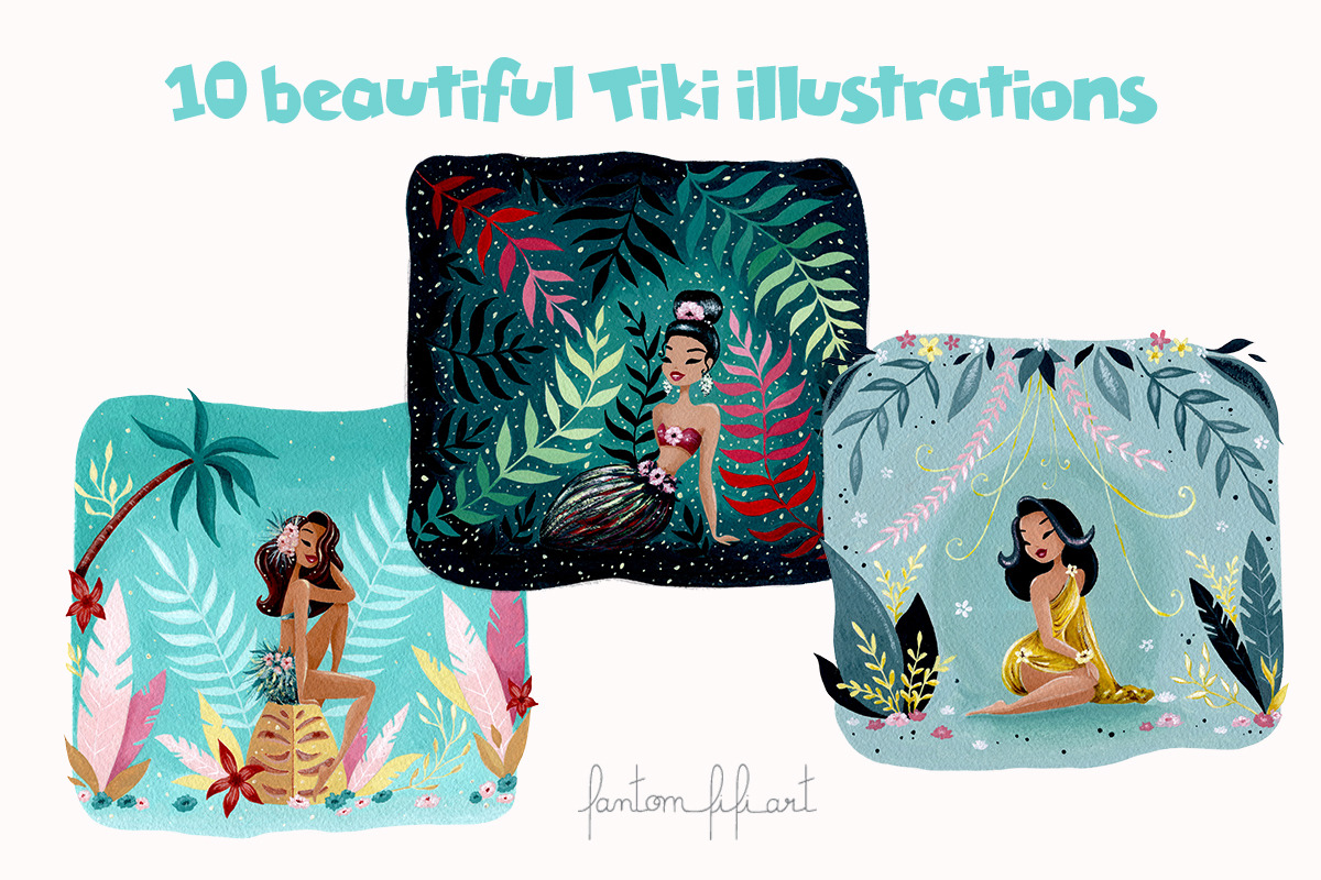 Tiki girls gouache illustrations, an Illustration by Fantom Fifi Art (Photo 4 of 5)