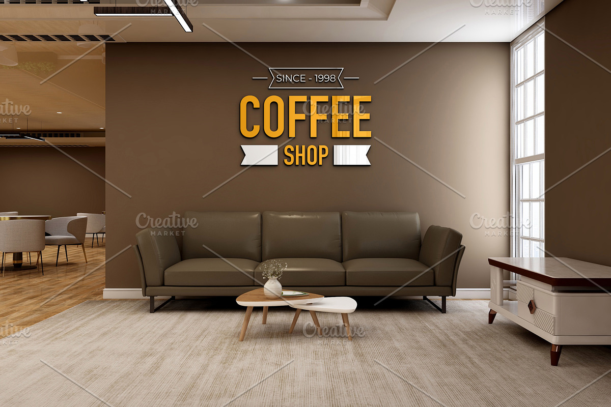 Cafe & Office Scene Wall Logo Mockup, an Advertising Mockup by Ayy (Photo 7 of 18)