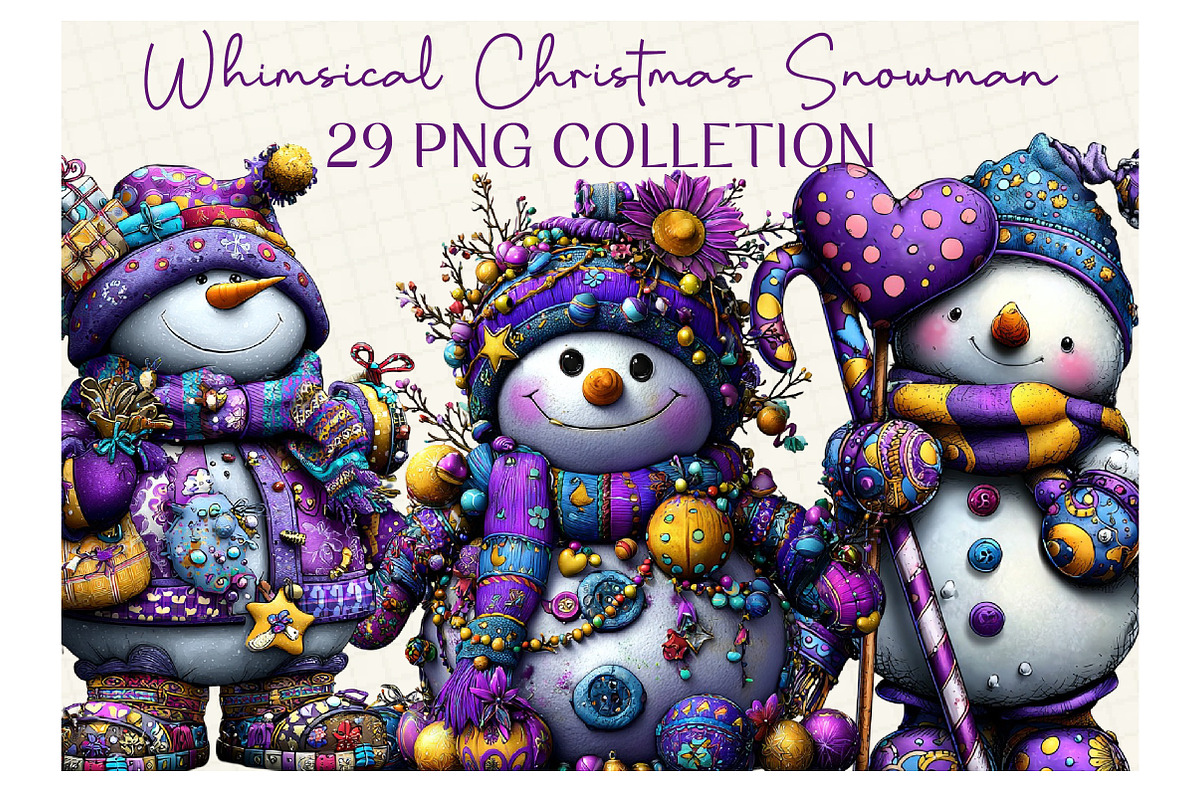 Whimsical Christmas Snowman Clipart, an Illustration by DreamCafeArt (Photo 1 of 6)