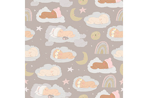 Seamless Pattern With Cute Babies