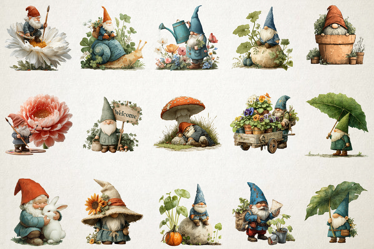 Spring Garden Gnome Clipart Bundle, an Illustration by RobertsArt (Photo 4 of 5)