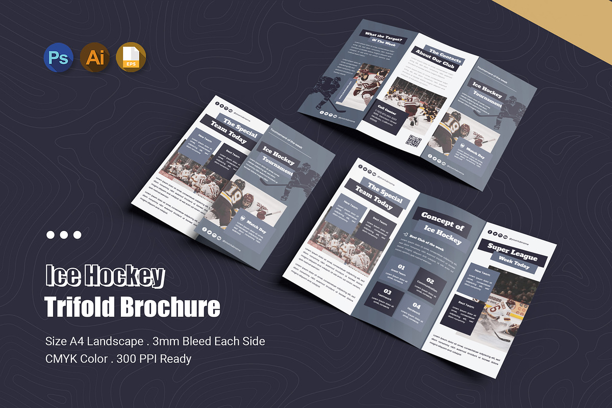 Ice Hockey Blueist Trifold Brochure, a Brochure Template by Esensifiksi.studio