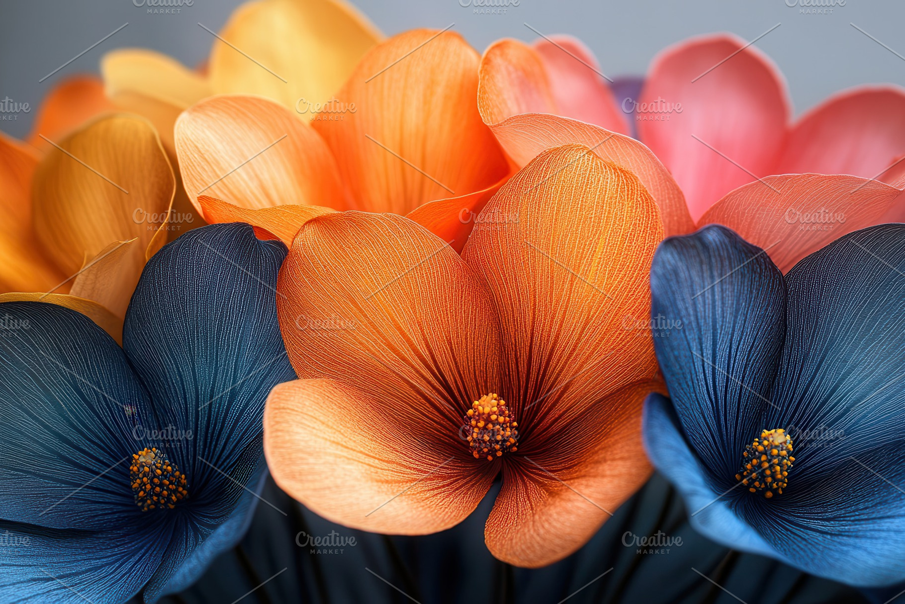 Colorful artificial flowers create a, a Photo by Tanuart