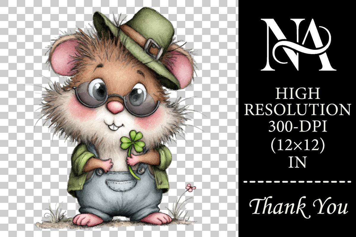 Cute Animal Holding Shamrock Clipart, an Animal Illustration by RobertsArt (Photo 2 of 6)