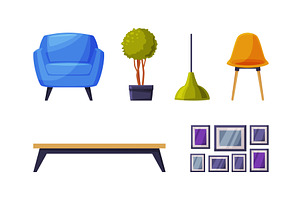 Modern Room Interior Items with, an Object Illustration by TopVectors