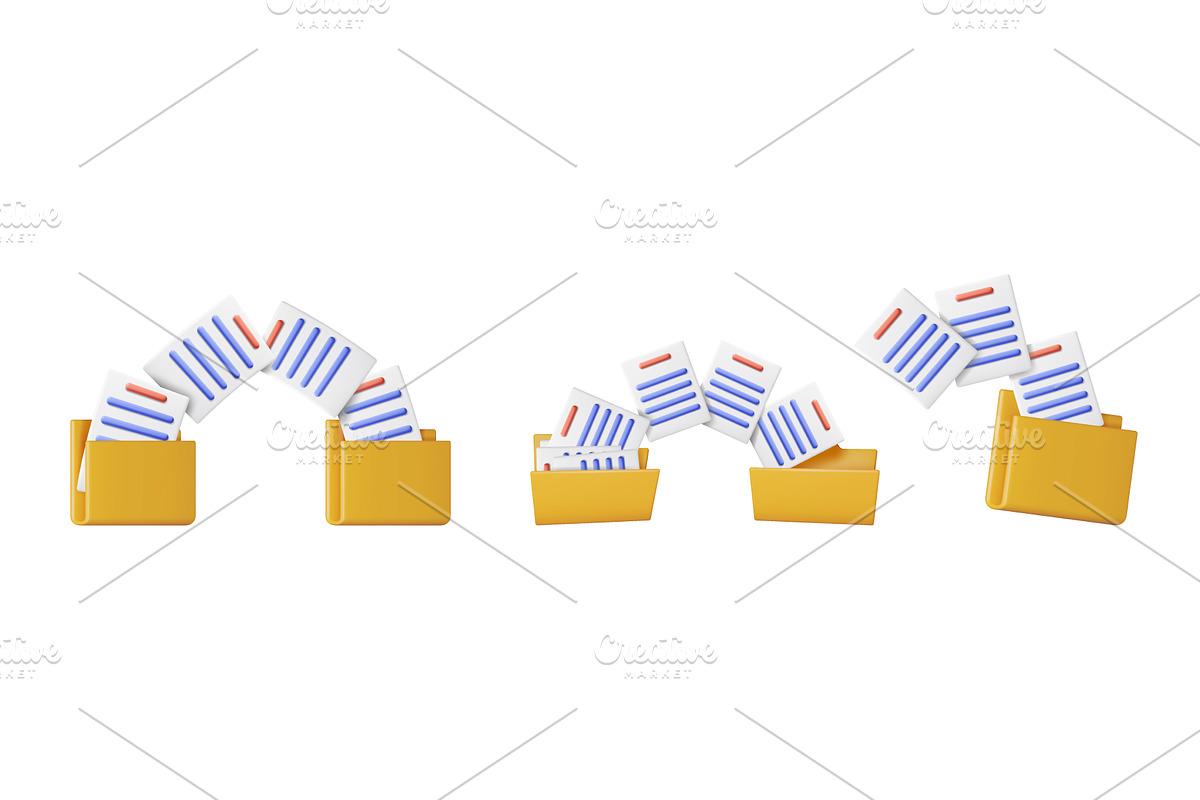 Three illustrations of documents, a Technology Illustration by Abscent