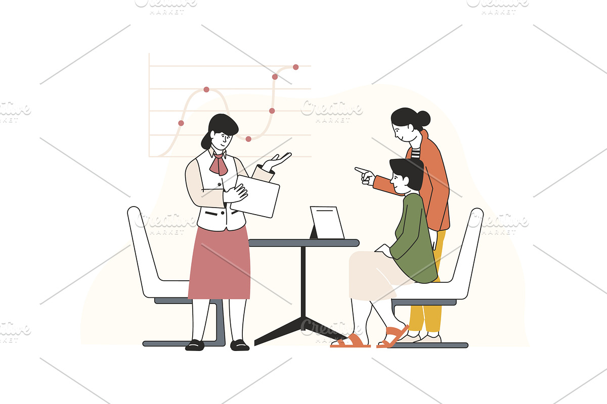 Social worker and clients. Banking, a Person Illustration by LadadikArt