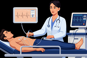 Doctor Performing an Electrocardiogr, a Health & Medical Photo by angellodeco