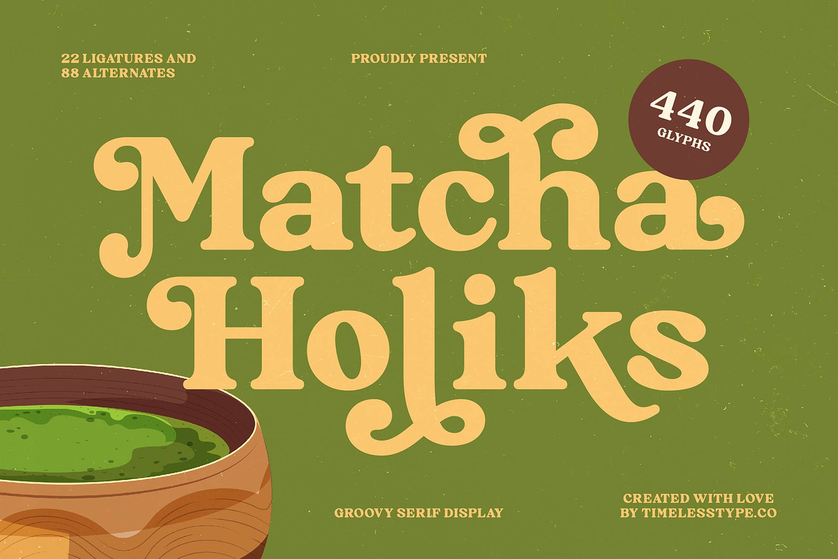 Matcha Holiks Groovy Serif Font, a Serif Font by timelesstype.co (Photo 1 of 20)