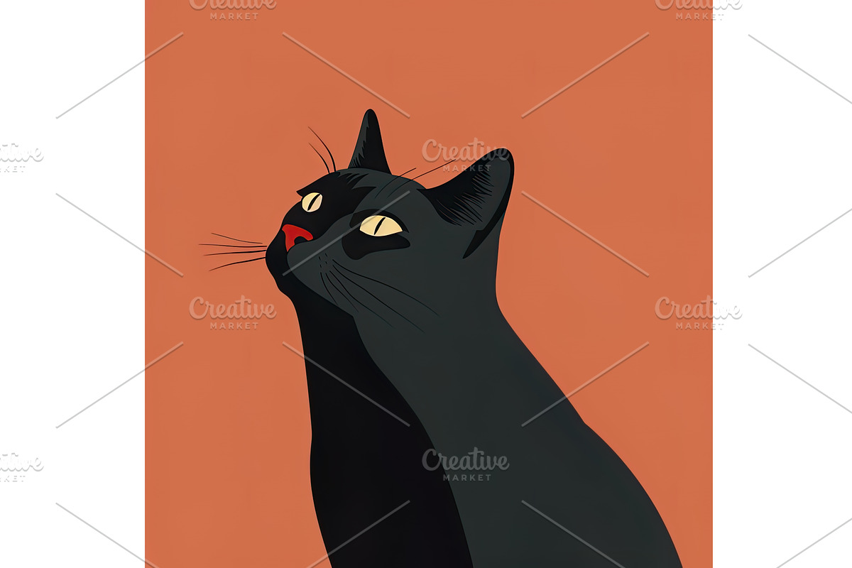 Elegant black cat gazing upward, an Animal Illustration by Lermont51