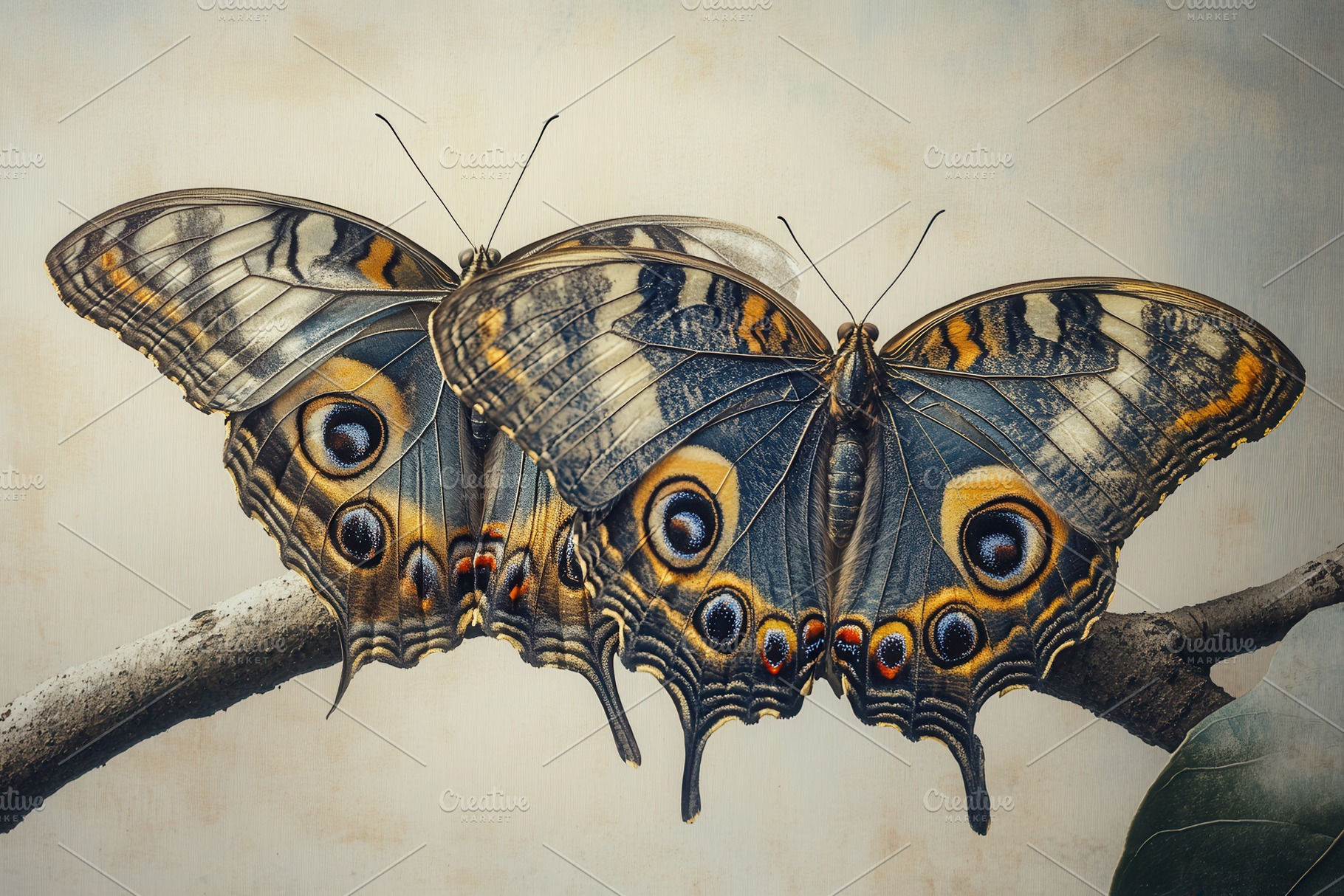 A group of four butterflies sitting, a Photo by Pavel_design