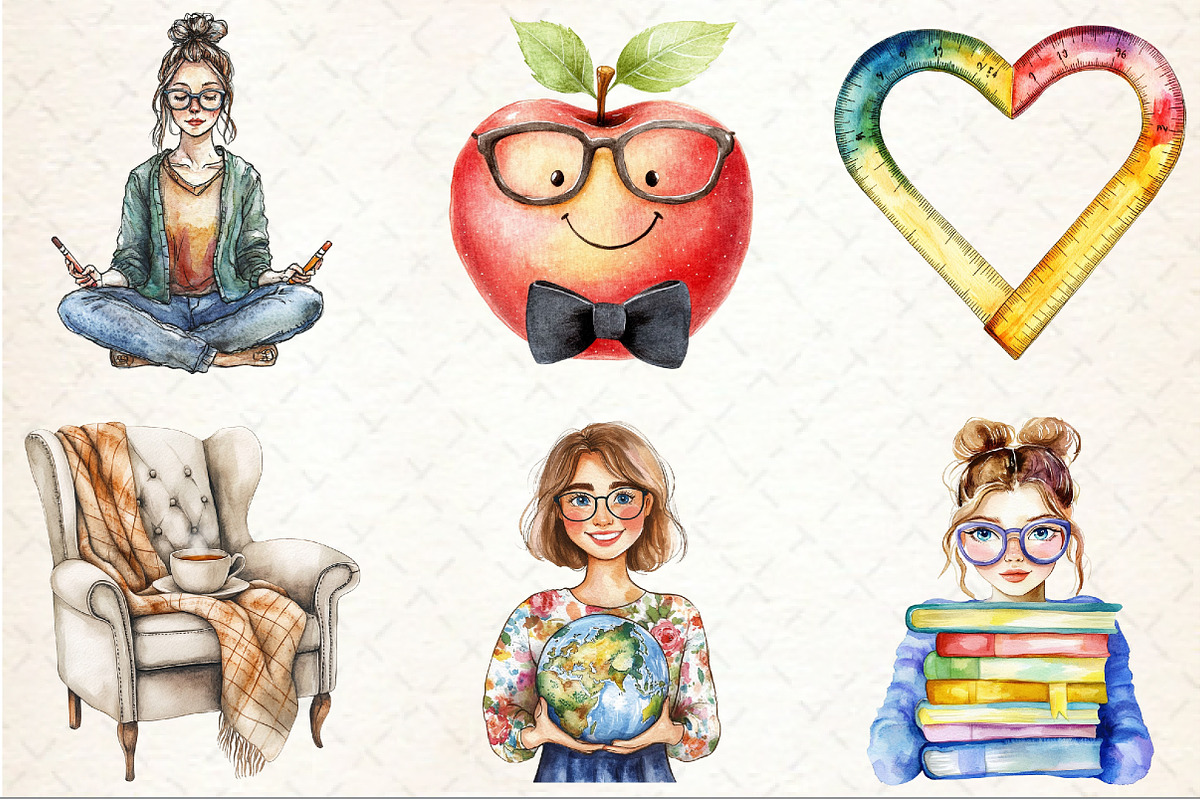 Whimsical Teacher Themed Clipart, an Illustration by Rose Art (Photo 3 of 7)