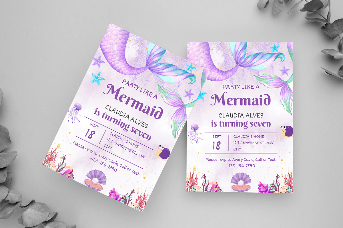 Mermaid Birthday Party Invitation, an Invitation Template by SmmrDesign (Photo 2 of 4)