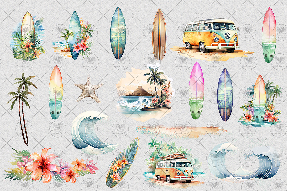 Surf Board Clipart Watercolor, an Illustration by BigCakeBee (Photo 3 of 4)