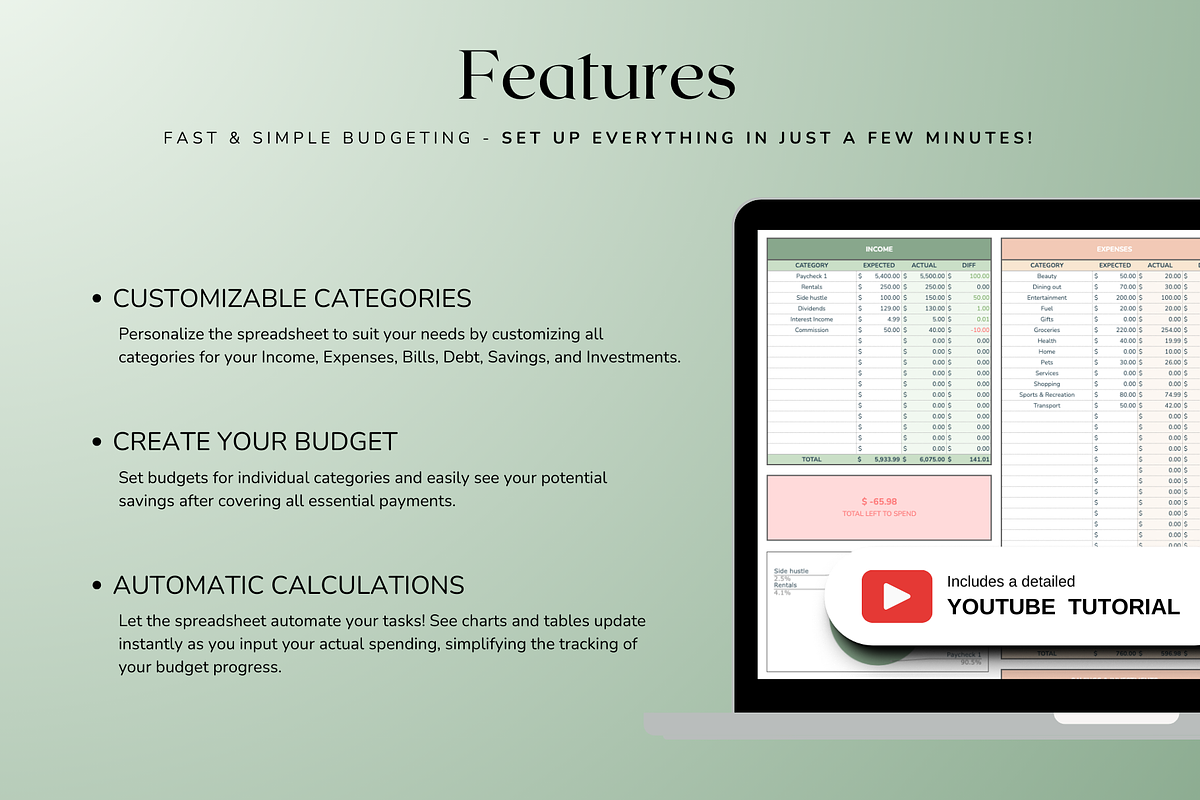 Simple Paycheck Budget - Green, a Templates & Theme by The Creative Plans co (Photo 3 of 10)
