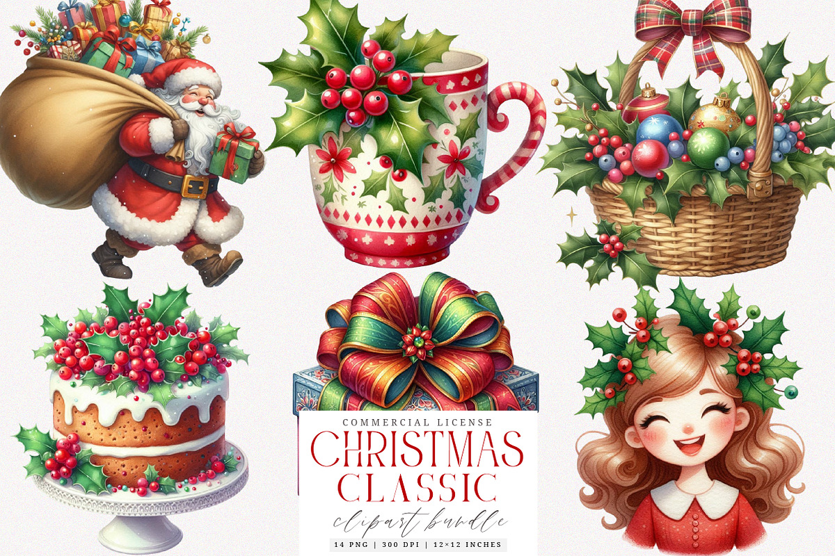 Watercolor Classic Christmas PNG, an Illustration by SinaCreation (Photo 1 of 7)