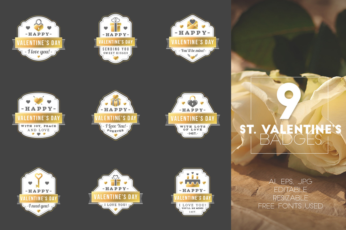 Set of 9 St. Valentine's Badges, a Branding & Logo Template by AntartStock (Photo 4 of 4)