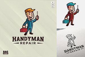 Handyman Vintage Cartoon Mascot Logo