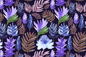 Blue Jungle. Watercolor Pattern.