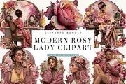 Modern Rosy Lady Clipart Bundle, a Person Illustration by BusyDaydesign (Thumbnail 1 of 9)