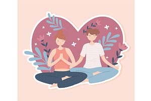 woman and man doing yoga, a Person Illustration by studiogstock