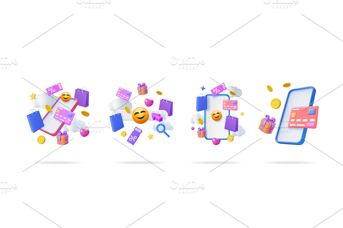 Four 3d vector illustrations of, a Technology Illustration by Abscent