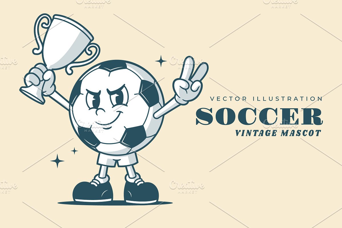 Vintage Soccer Ball Mascot, a Sport Illustration by Vector Kitchen by Zoljo (Photo 1 of 3)