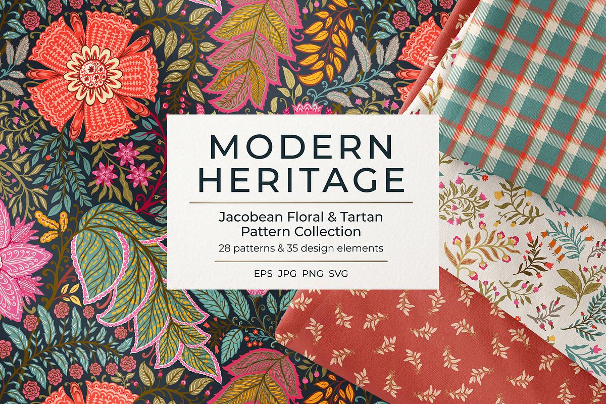 Jacobean Floral & Tartan Patterns, a Pattern Graphic by Sonulkaster (Photo 1 of 10)