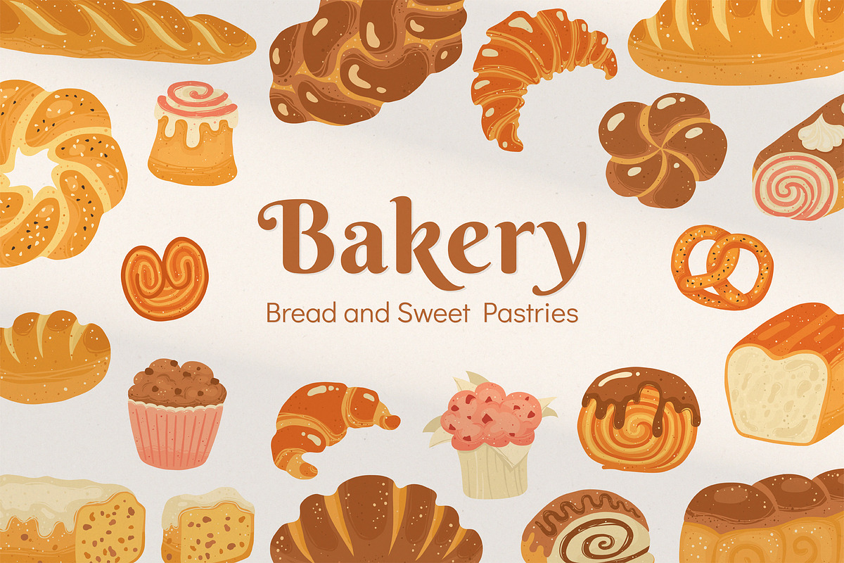 Bread Pastry Bakery products vector, a Food Illustration by Neliakott ♥ (Photo 1 of 11)
