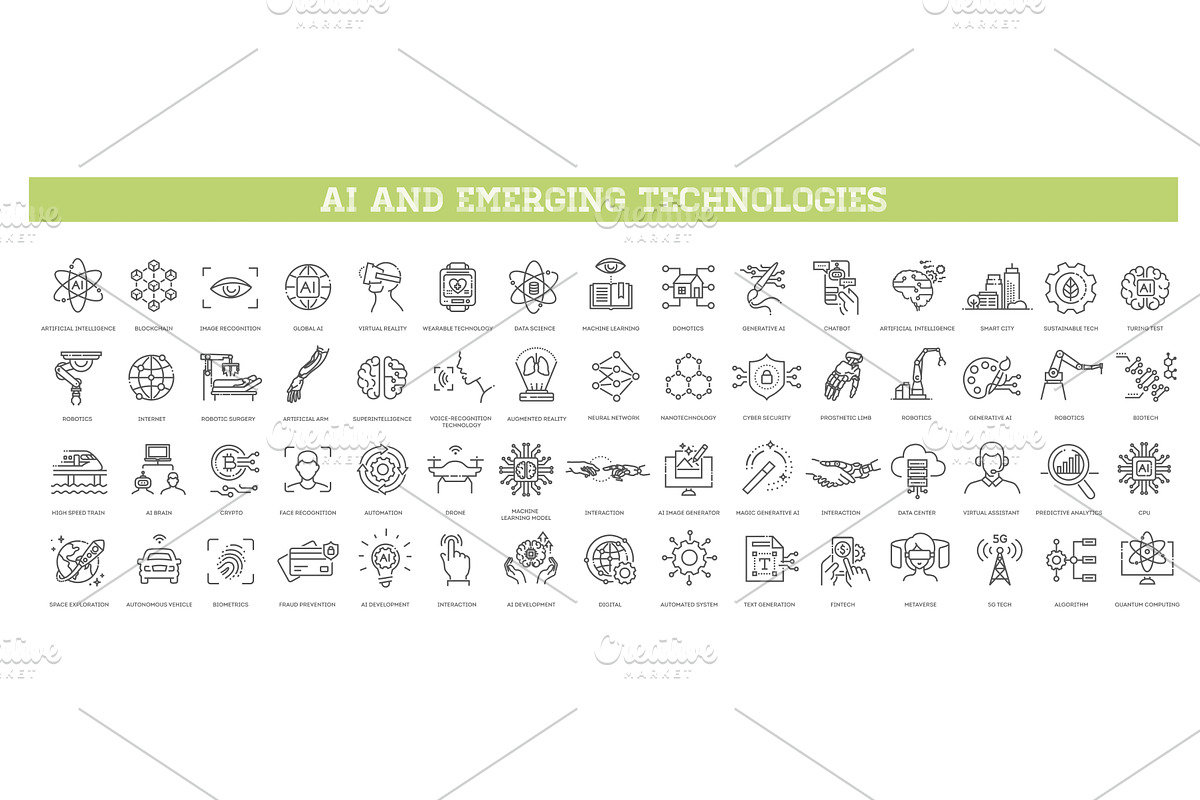 Ai and emerging future tech icon set, an Icon by Tettygreen