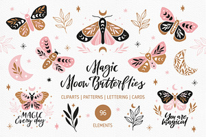 Magic Moon Butterflies Clipart Set