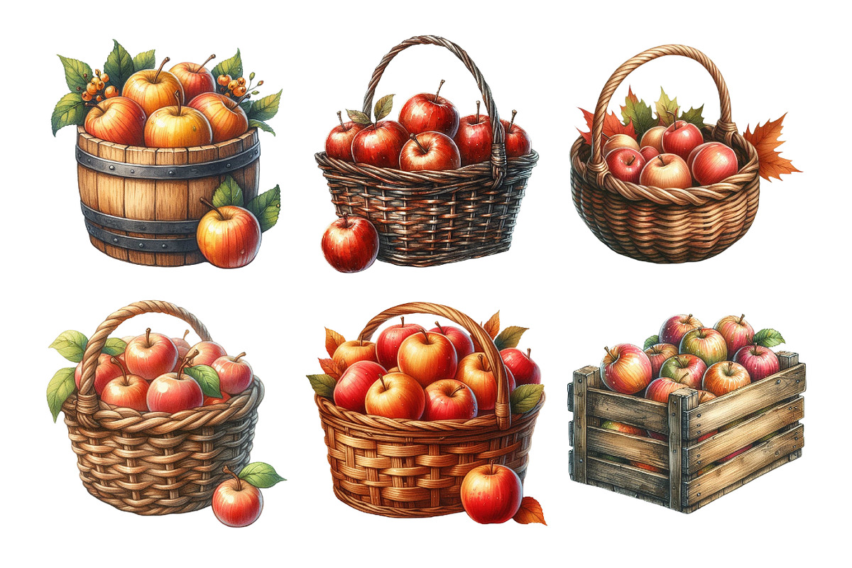Watercolor Autumn Apple Basket Clipa, an Illustration by Daily.Designs (Photo 4 of 5)