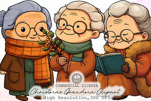 Whimsical Christmas Grandma Clipart, an Illustration by Sublimation Artist