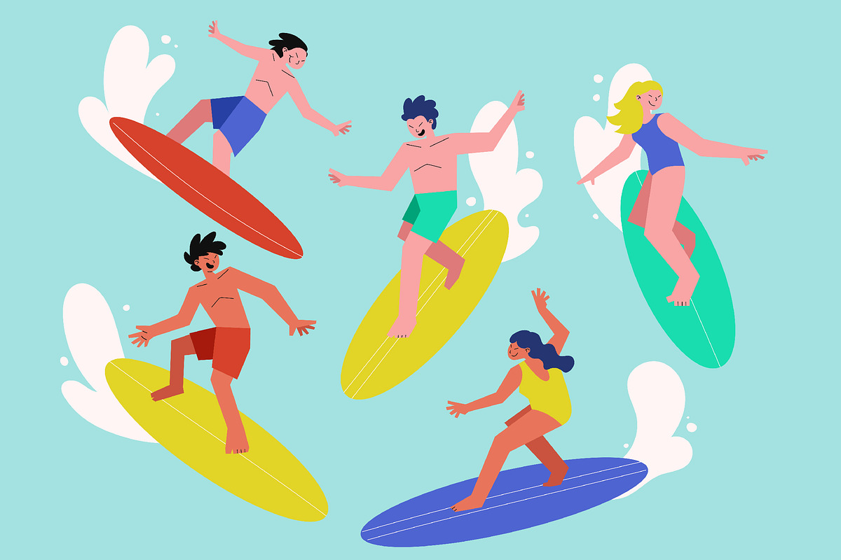 Surfing Asset Illustration, a Sport Illustration by graphicook