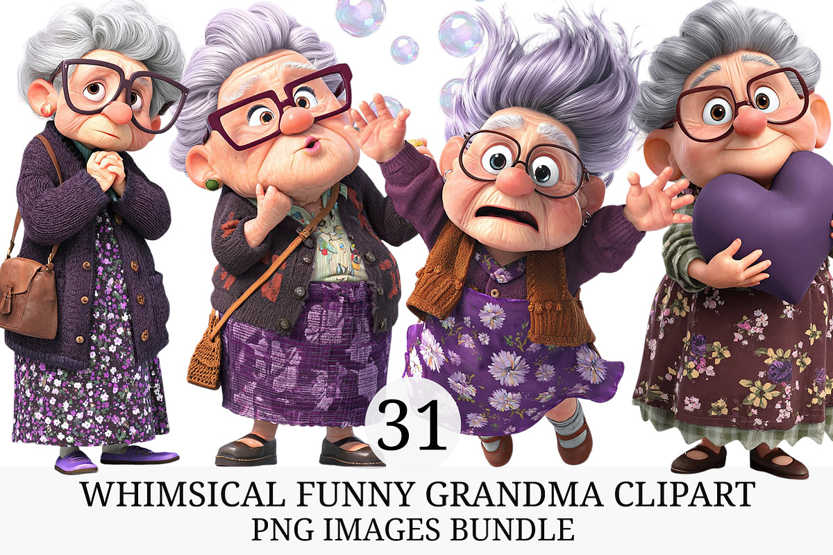 Whimsical Funny Grandma Clipart, an Illustration by Craft Nest (Photo 1 of 8)