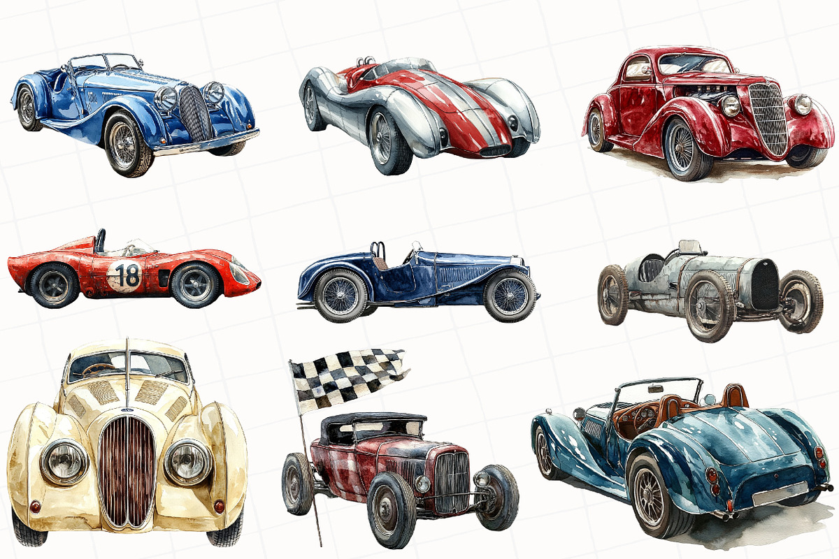 Vintage Old Racing Car Clipart, an Illustration by OK Design (Photo 3 of 4)