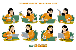 Woman Working Vector Pack #02, an Object Graphic by MEDZ