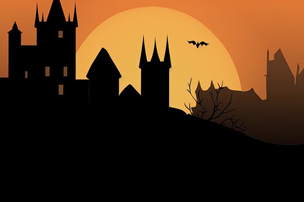 Orange halloween landscape with a haunted castle in the backgrou, a Holiday Photo by José Manuel Gelpi
