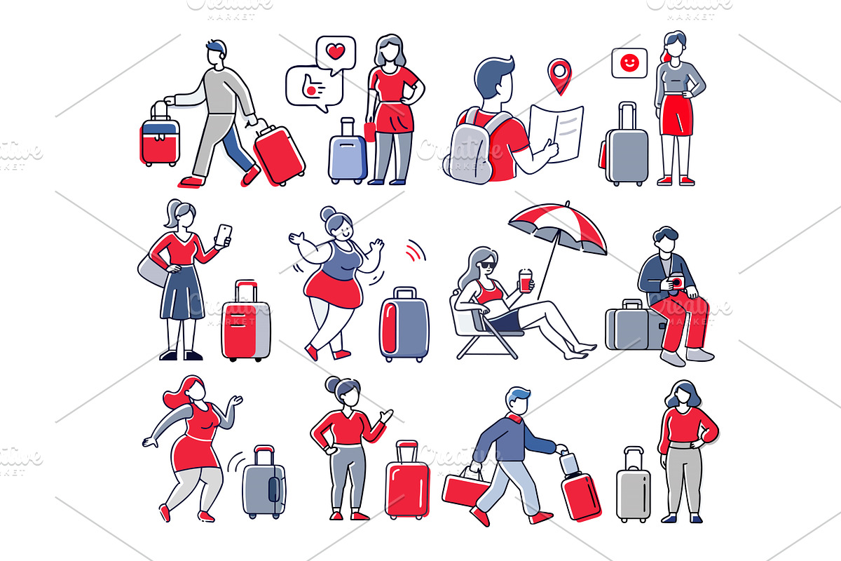 People traveling with luggage, a Transportation Illustration by AlexZeL