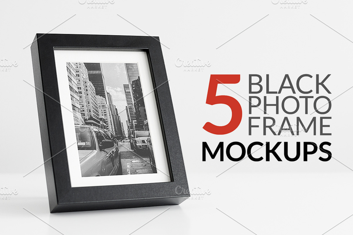 5 Black Photo Frame Mockups, a Print Template by Gabor Monori (Photo 1 of 5)